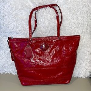 Red pattern coach purse